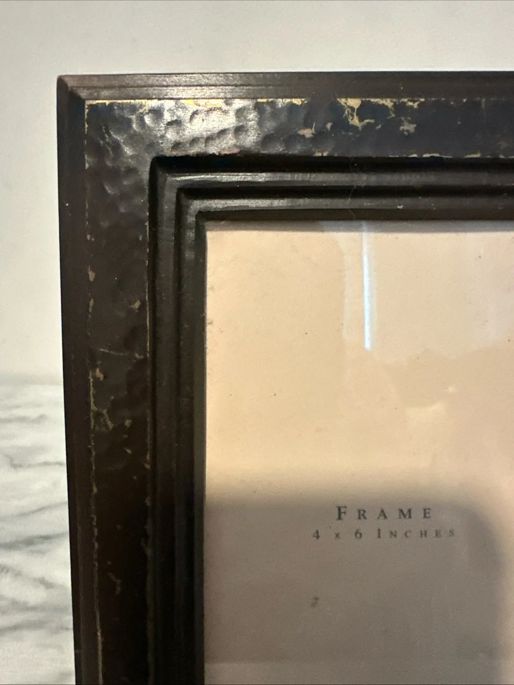 Classic Dark Brown Hammered Metal Picture Frame - 4x6 wood back heavy